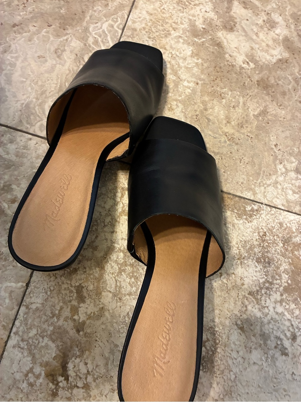 Madewell Black Leather Open‑Back Slide Mules